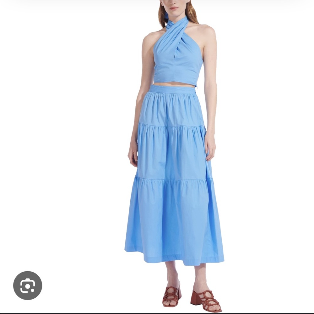 STAUD Blue Tiered Maxi Skirt and Kai top  Resort Wear - SOLD AS SET